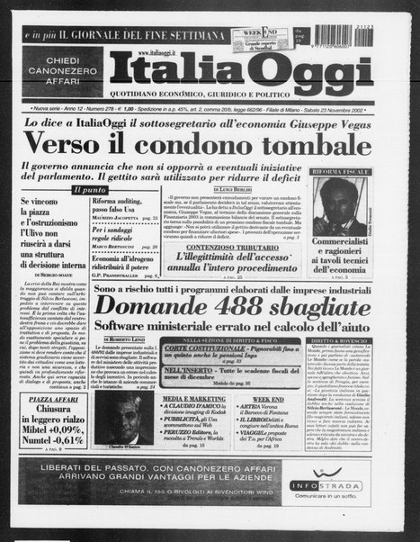 Italia oggi : quotidiano di economia finanza e politica